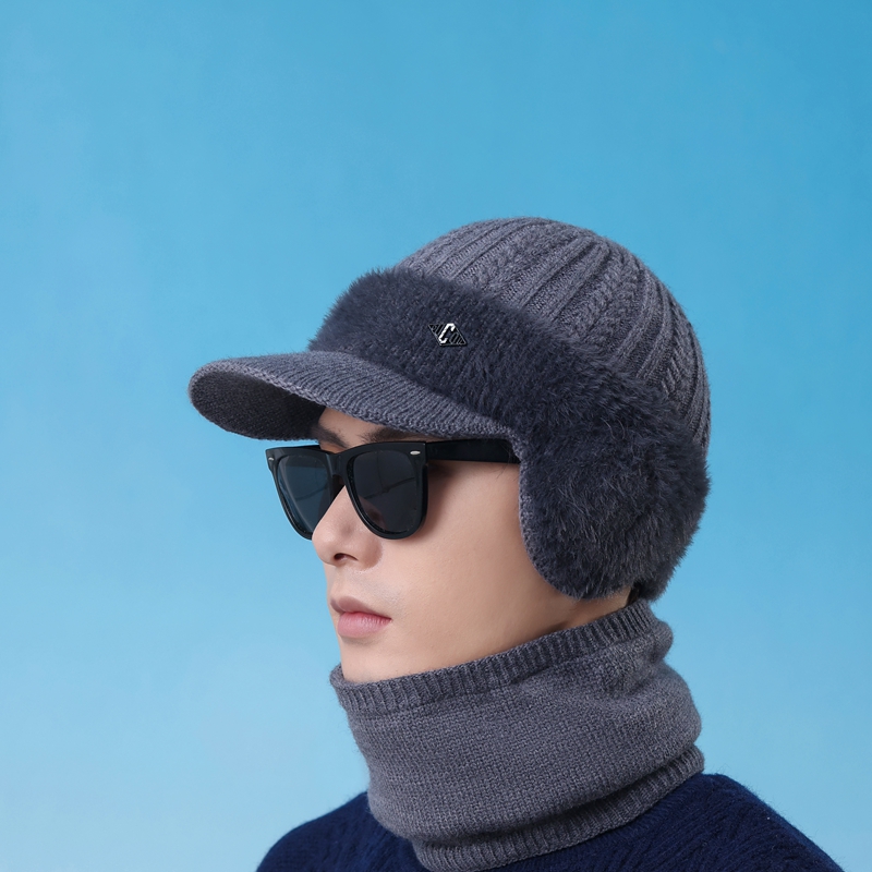 针织帽男春秋帽子男士藏青遮阳帽保暖帽时尚百搭户外护耳爸爸绒帽