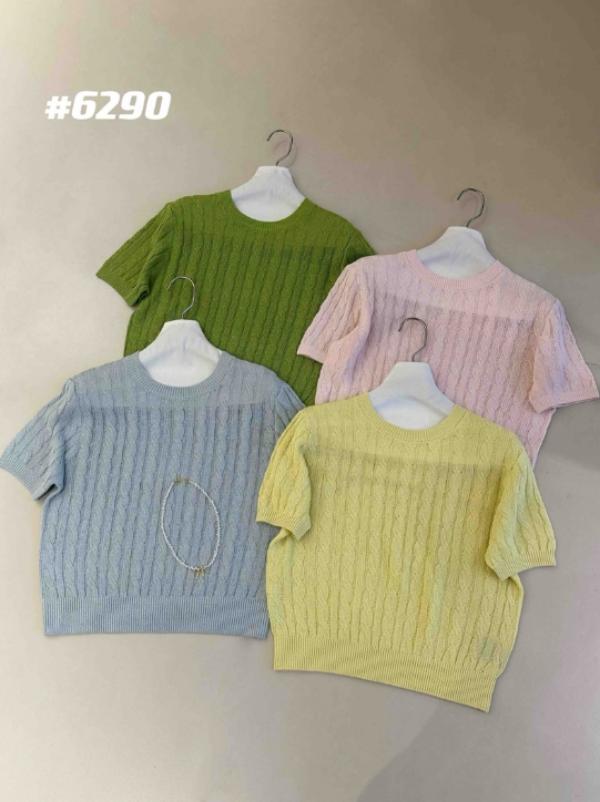 【素简.620190】夏季新款进口和纸纱半袖麻花圆领短袖针织衫 