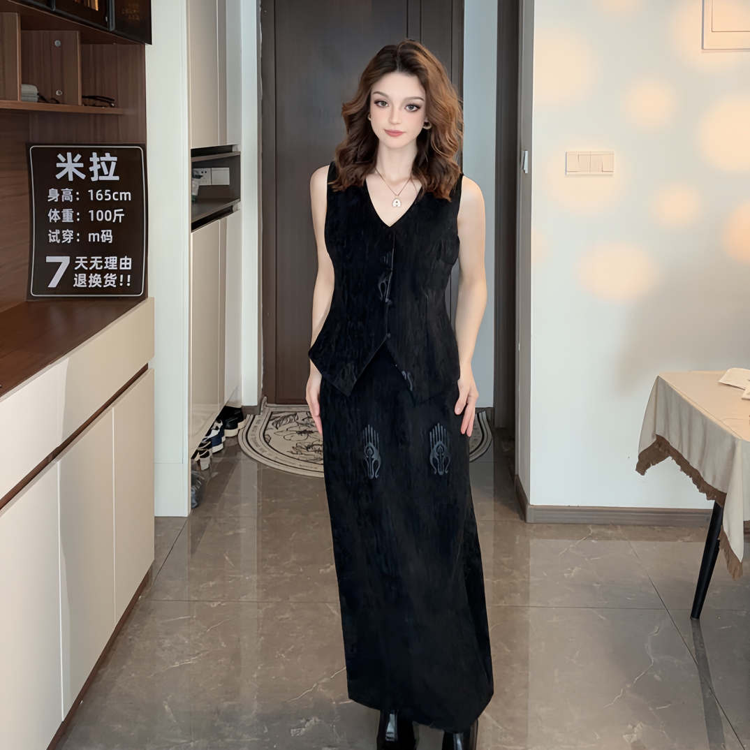 KDY·秋冬款显瘦名媛气质马甲半身裙套装