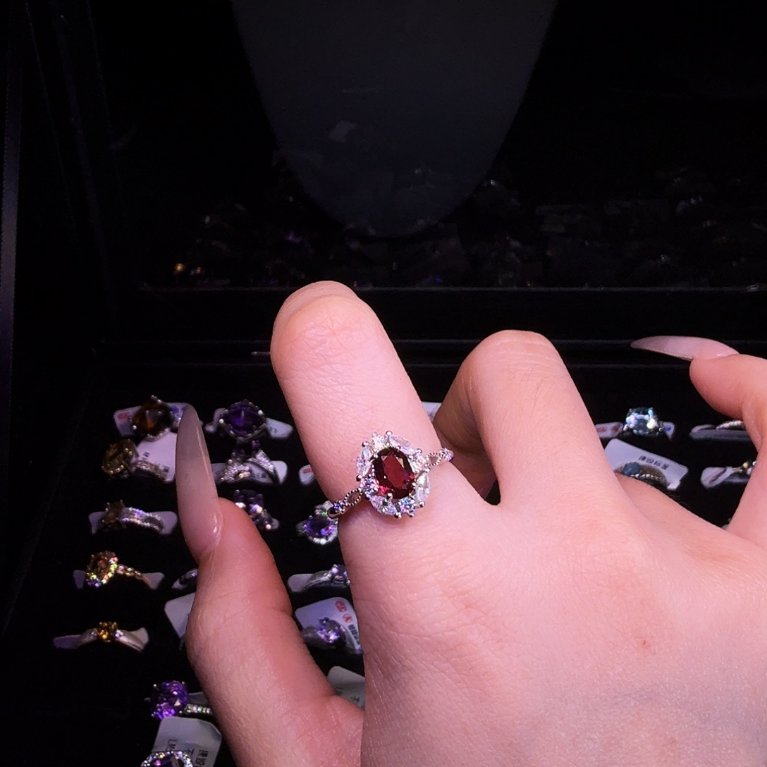 戒指银S925镶嵌石榴石