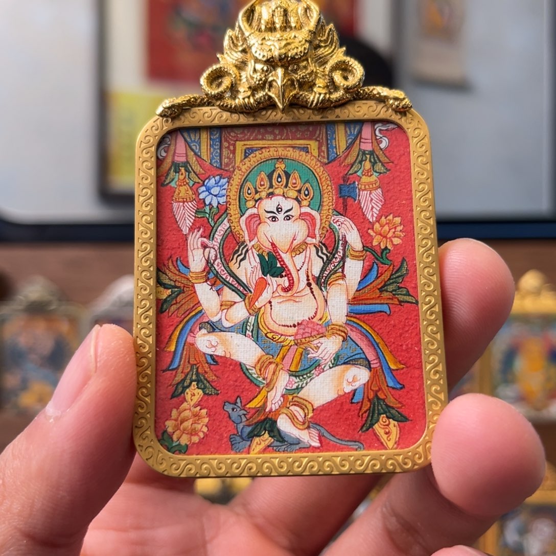 吊坠纯手绘象鼻财神