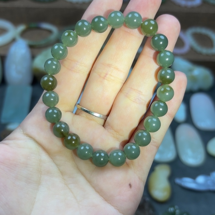 和田玉手串未镶嵌且末蓝卡8手串