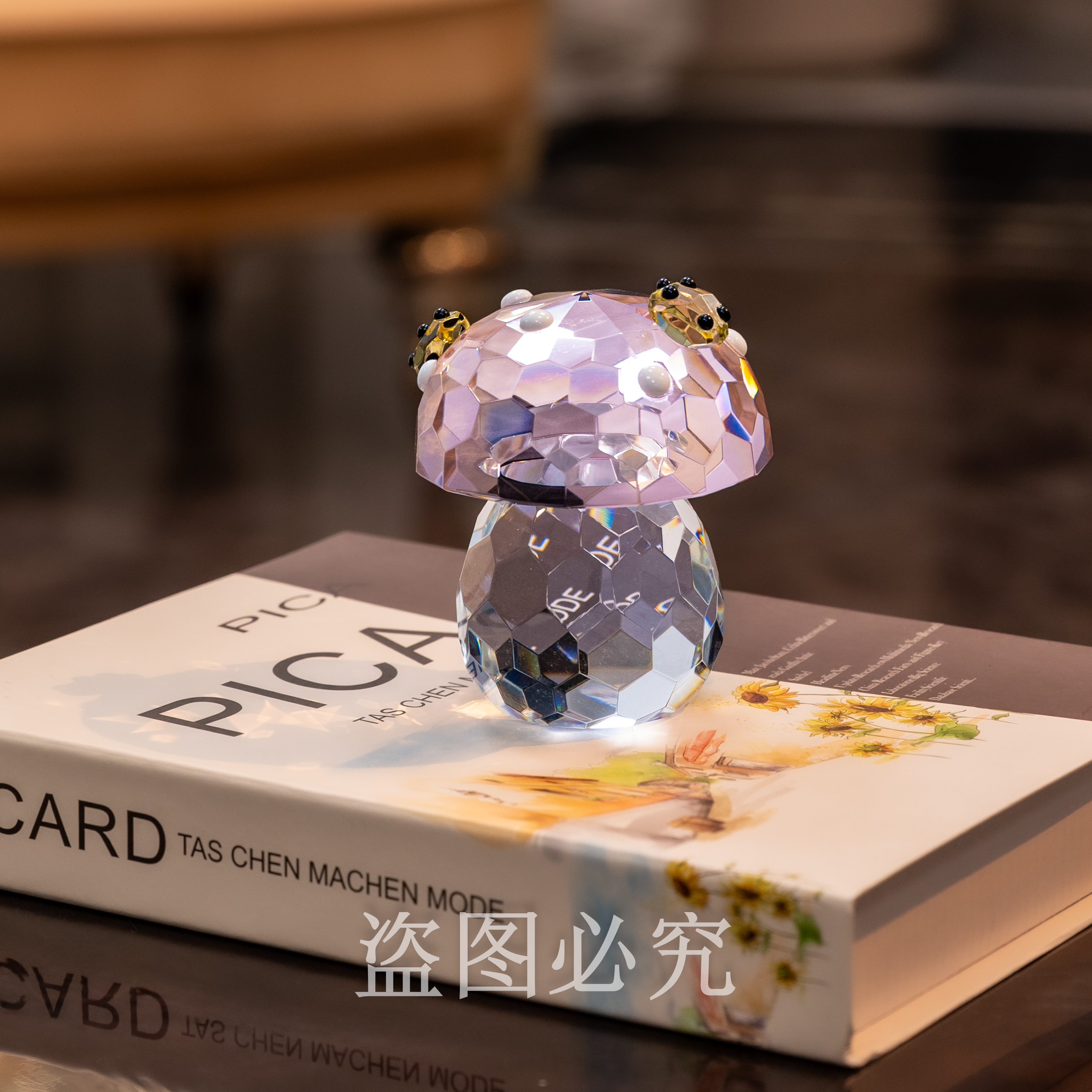 【小蘑菇-粉色】茶桌书桌儿童房开放格艺术水晶琉璃摆件AJ1112594