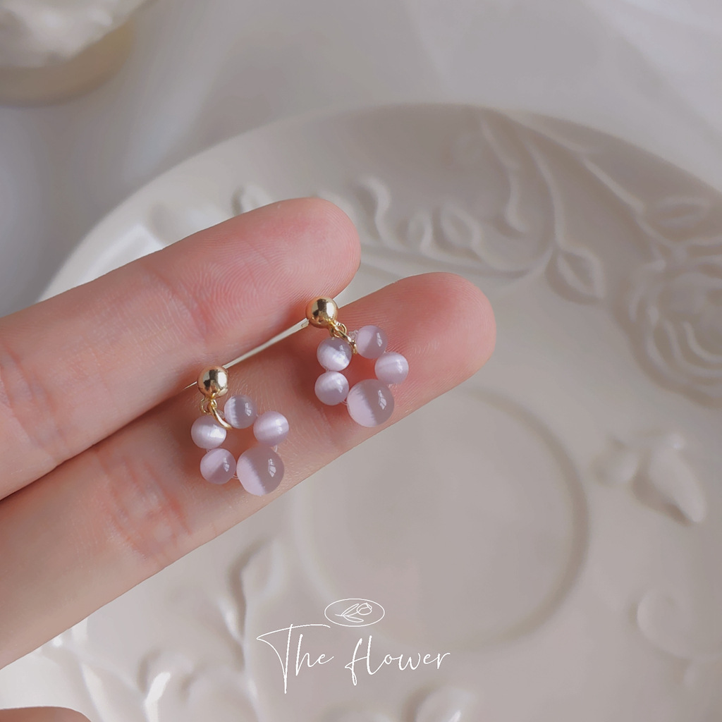 合金亚克力耳饰 亮眸镀14k法式温柔风紫色猫眼石耳钉女优雅复古气