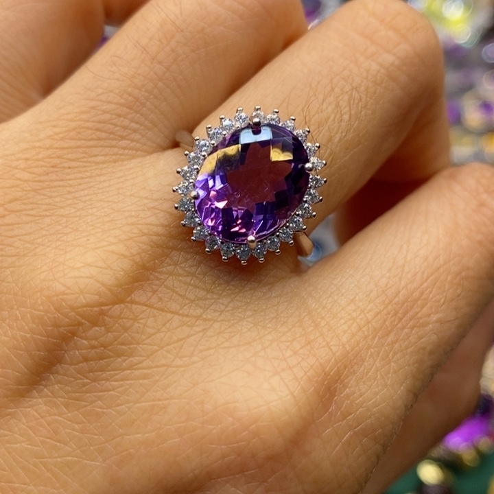 水晶戒指银S925镶嵌天然水晶戒指