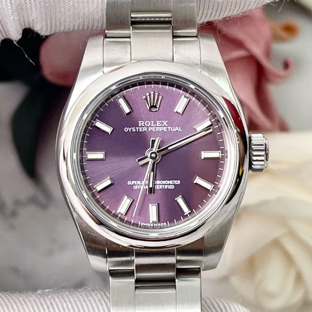 95新  劳力士蚝式恒动系列红葡萄色腕表97新