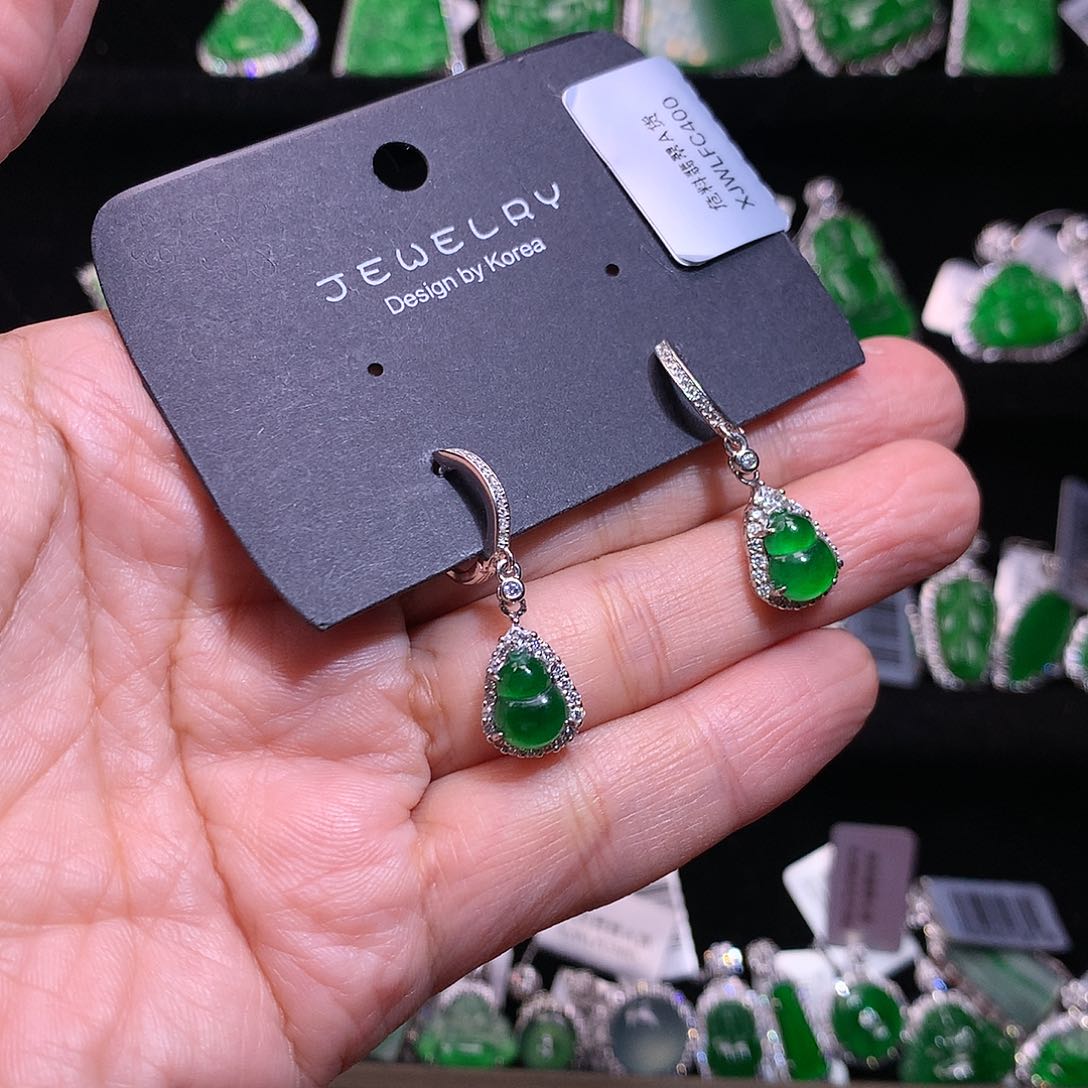 【闪购商品】银S925镶嵌翡翠耳饰