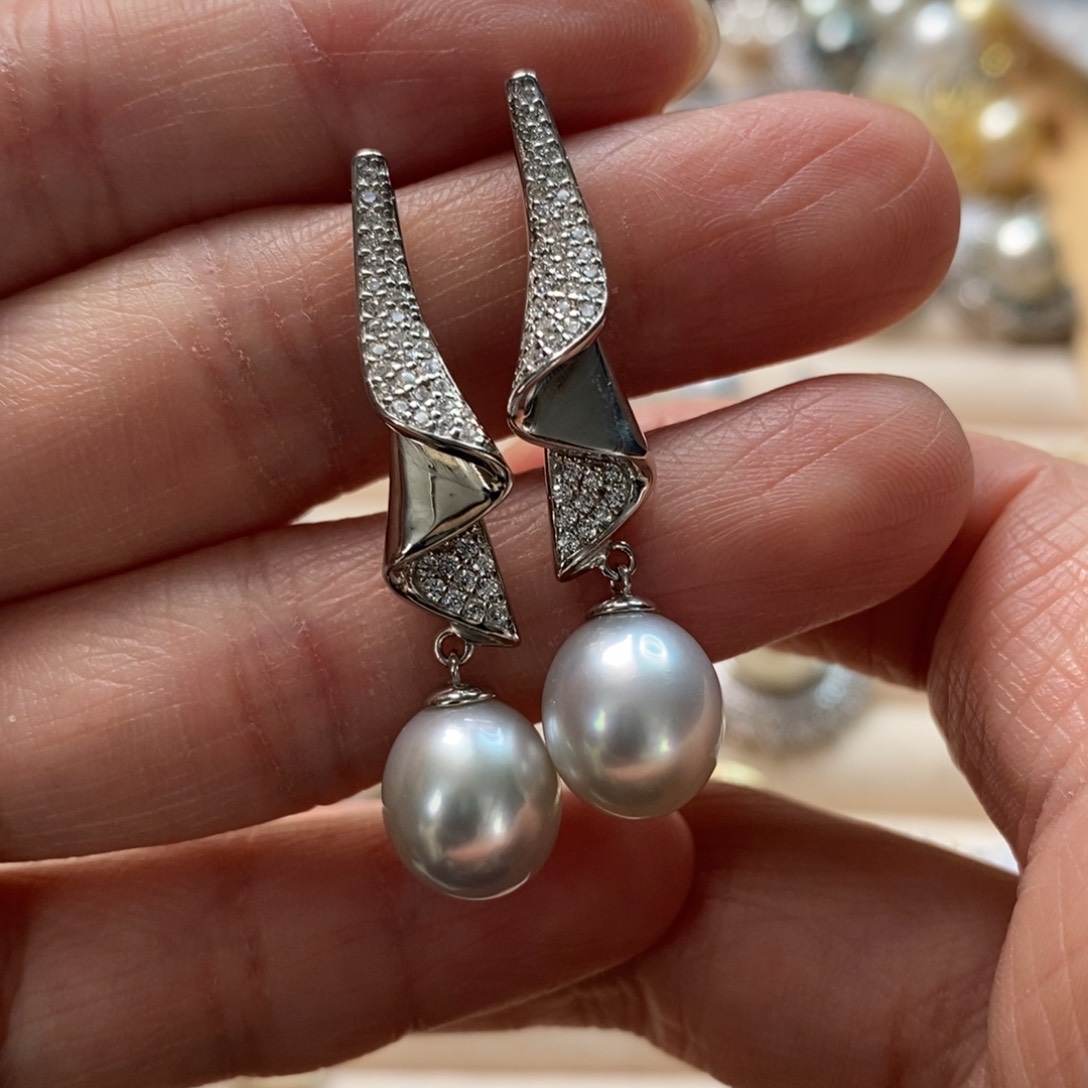 海水珍珠耳饰银S925镶嵌