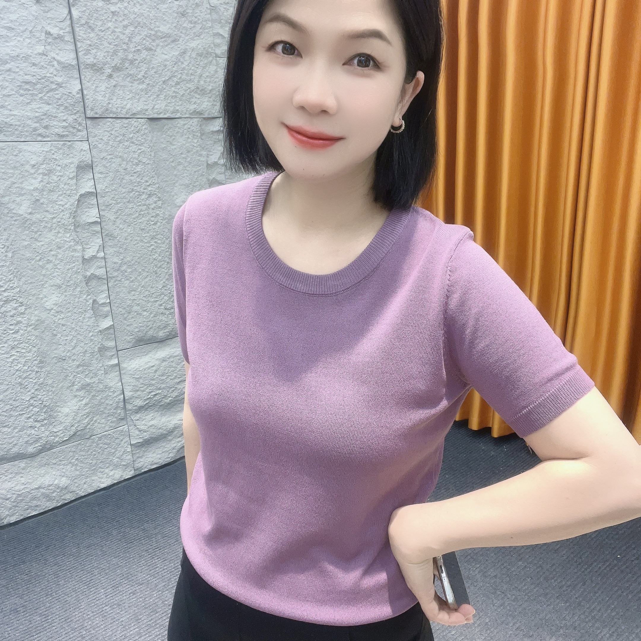 3235A微胖夏季经典款短袖【大米家专属】纯色通勤经典多巴胺服装女