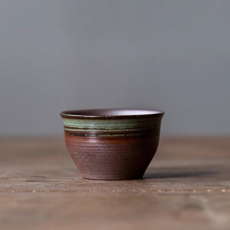 （素）清水柴烧粗陶圆杯茶杯 柴烧火痕釉中式复古单杯家用办公茶具