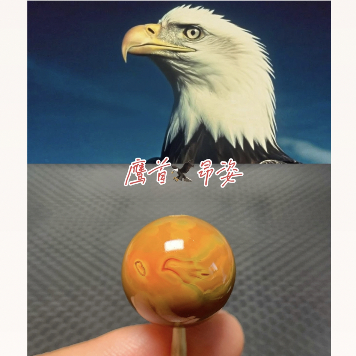 天然原矿战国红圆珠象形【鹰姿昂首】16.5mm尺寸