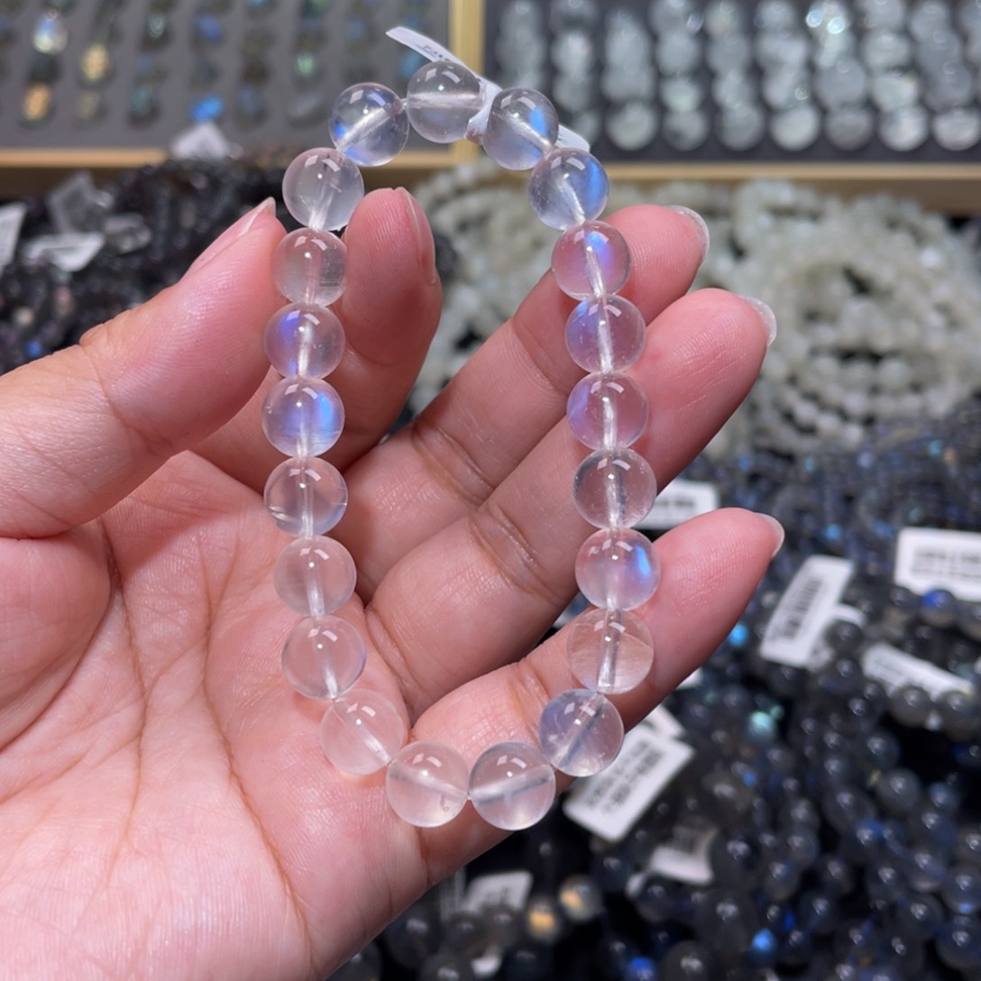 月光石手链未镶嵌烧*蓝月光手链8.8mm