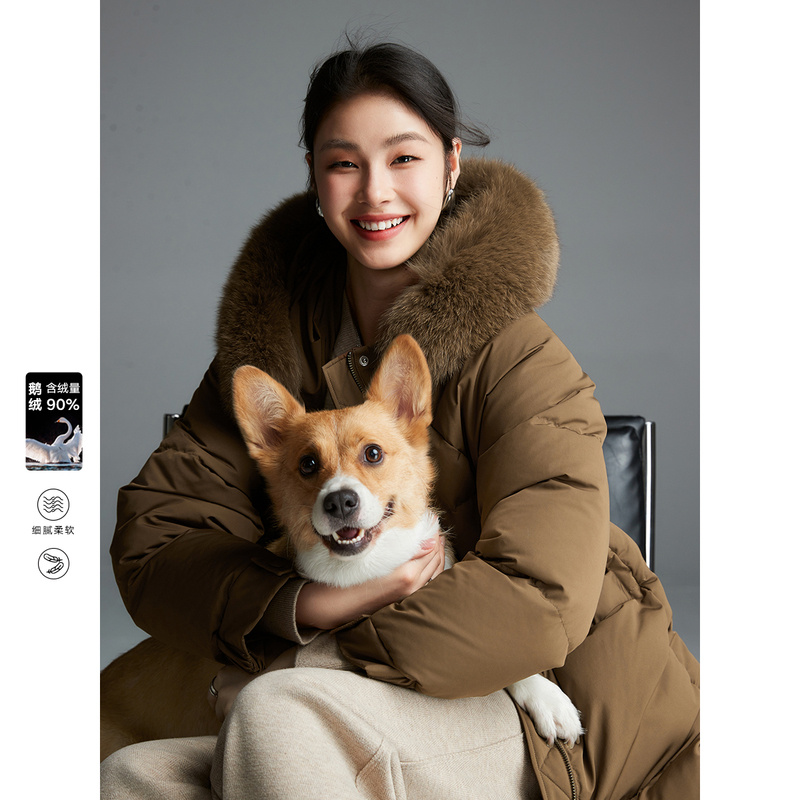 棉仓347615011-【断码清仓】长款毛领派克羽绒服