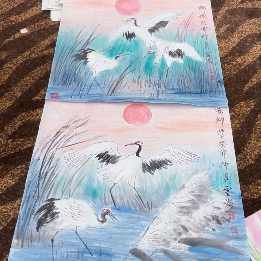 国画张云海老师四尺斗方两张微瑕