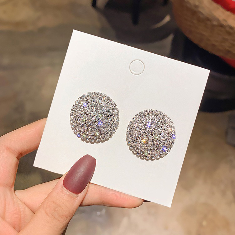 铜合金耳饰 欧美风个性时尚简约白搭满钻圆形耳钉