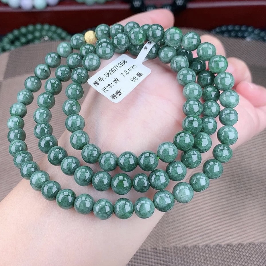 正品天然A货翡翠7+m冰润满绿时尚翡翠项链菠菜绿长链绿色气质百搭