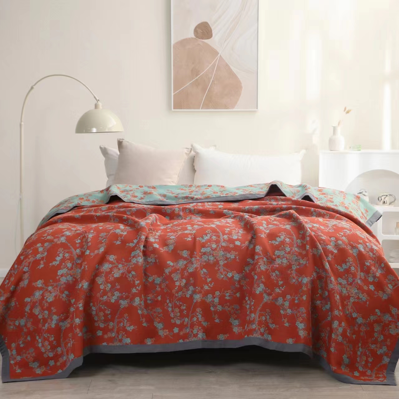 XDONGY（冬云家纺）240*250 寒梅傲雪红高定头等舱莱赛尔纱布床盖