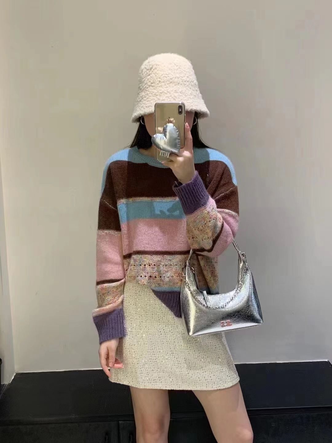 条纹花线时尚百搭针织毛衣21285款 小个子宽松针织上衣 1377