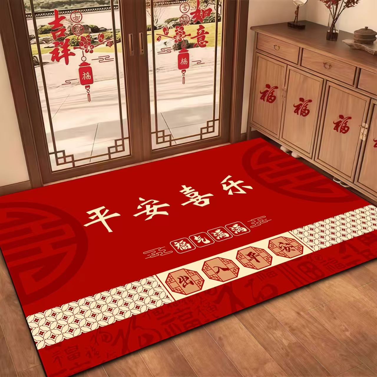 2026高端红色喜庆家用硅藻泥入户垫吸水防滑红色垫耐脏防滑地毯