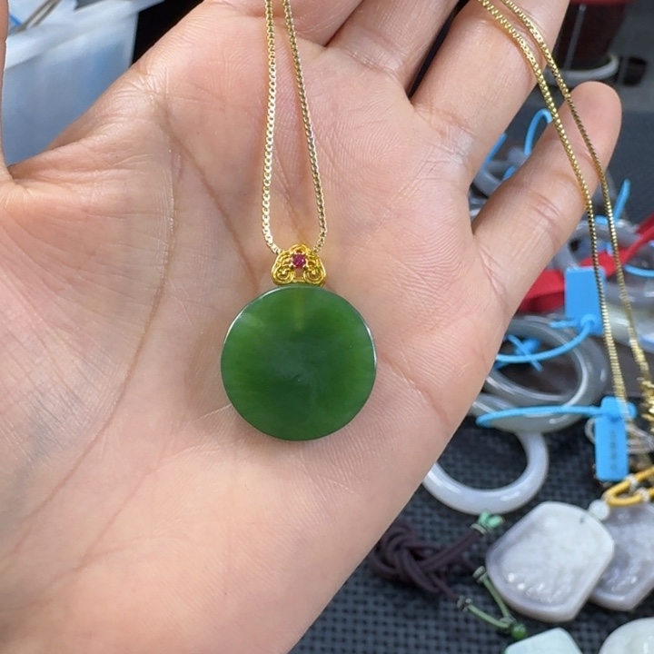 颈饰银S925镶嵌和田玉（碧玉）