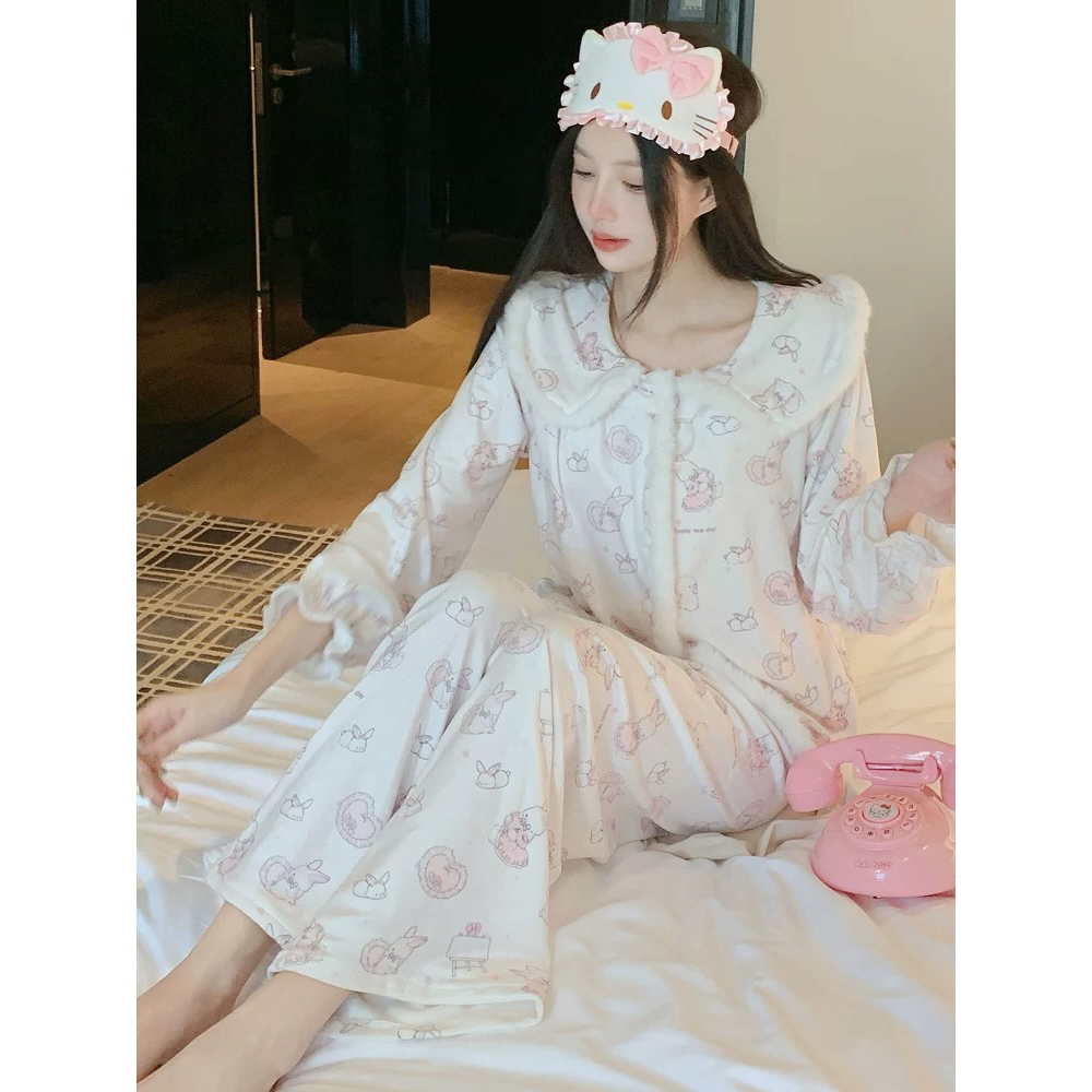 【软萌小兔】2025秋冬爆款双面海岛绒女吊带开衫加厚保暖长袖睡衣