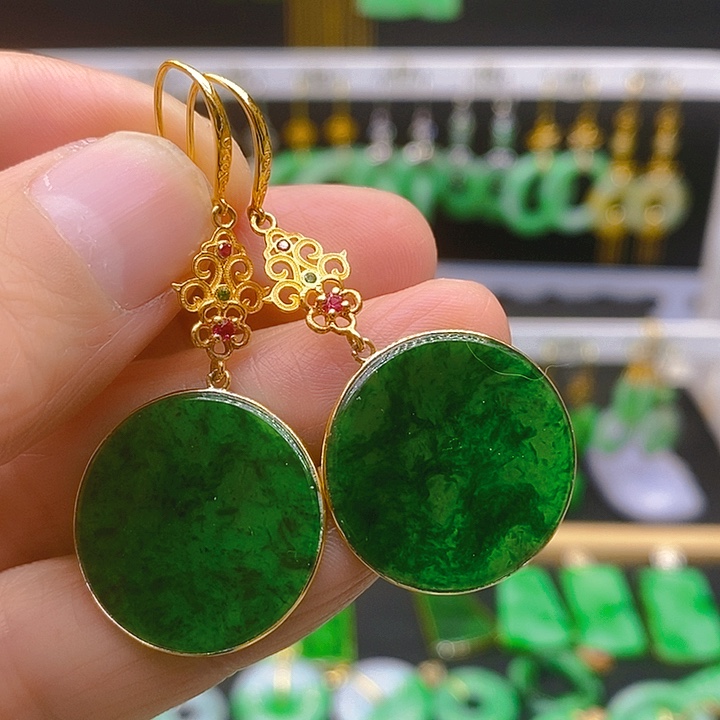 翡翠耳饰18K金镶嵌耳坠