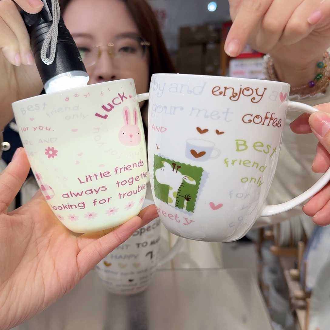 瓷高骨马克杯420ml2只外贸尾单