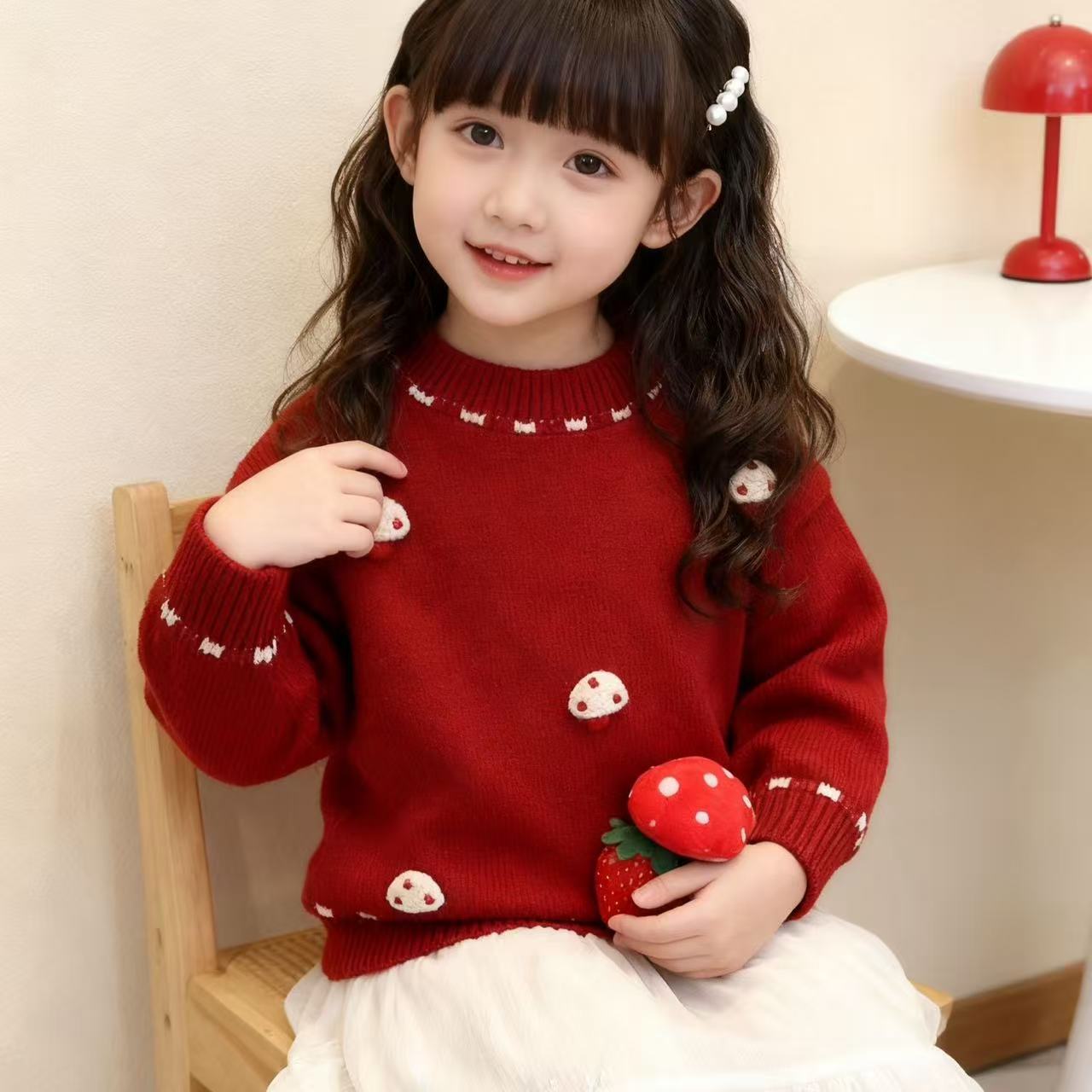 童装女童红色毛衣2025新款冬装4-6-12岁中大童圣诞毛衣儿童拜年服