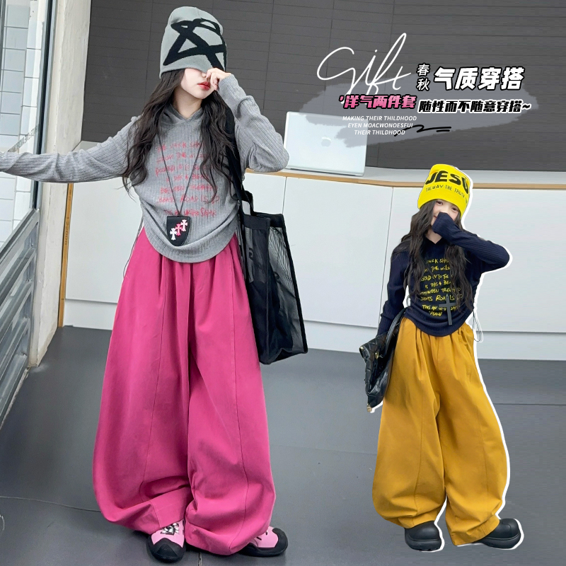 女童春秋款韩版休闲连帽卫衣套装中大童初中生洋气儿童炸街秋装潮