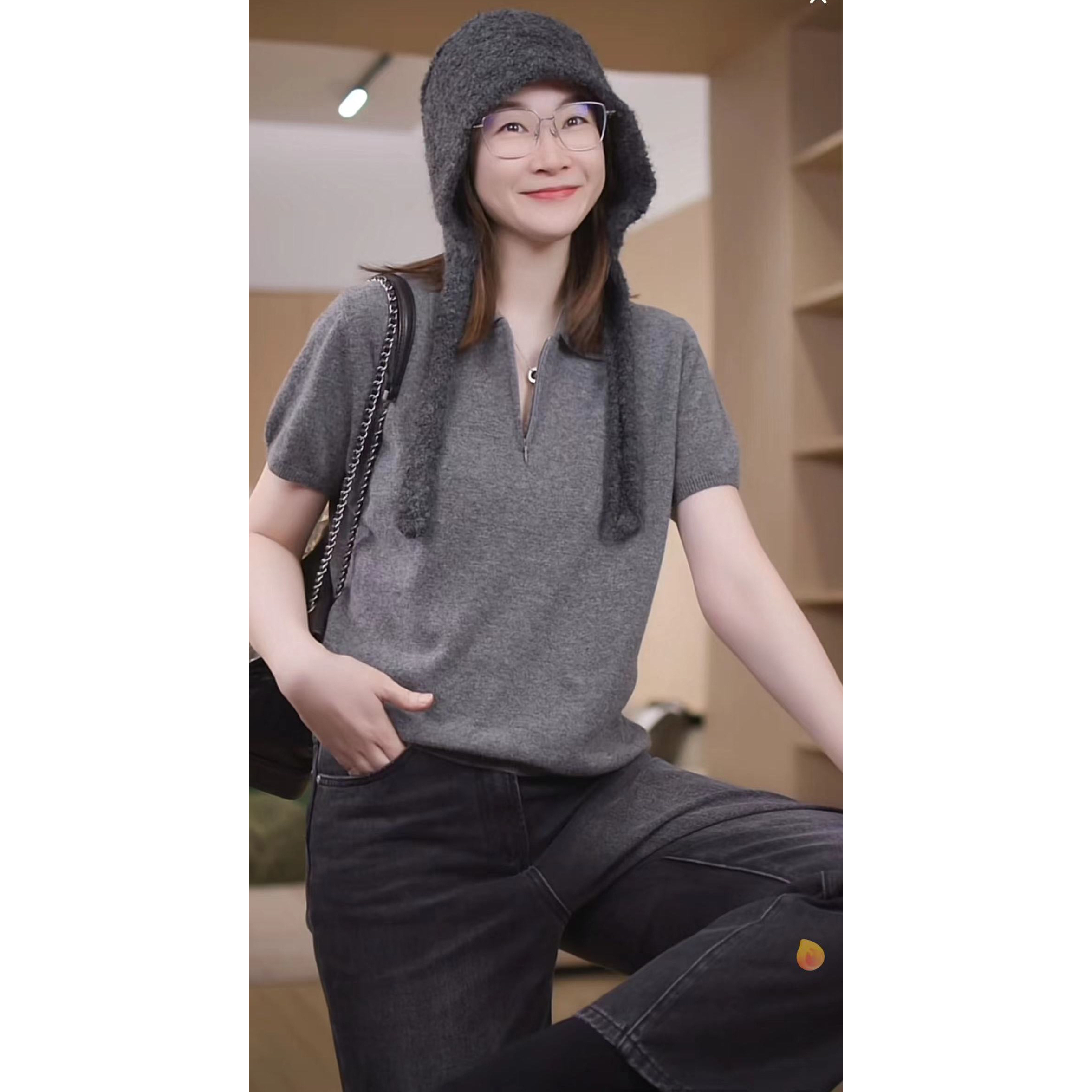 072 & RICE【女华】100羊毛 春季休闲翻领短袖针织衫 31OM6023