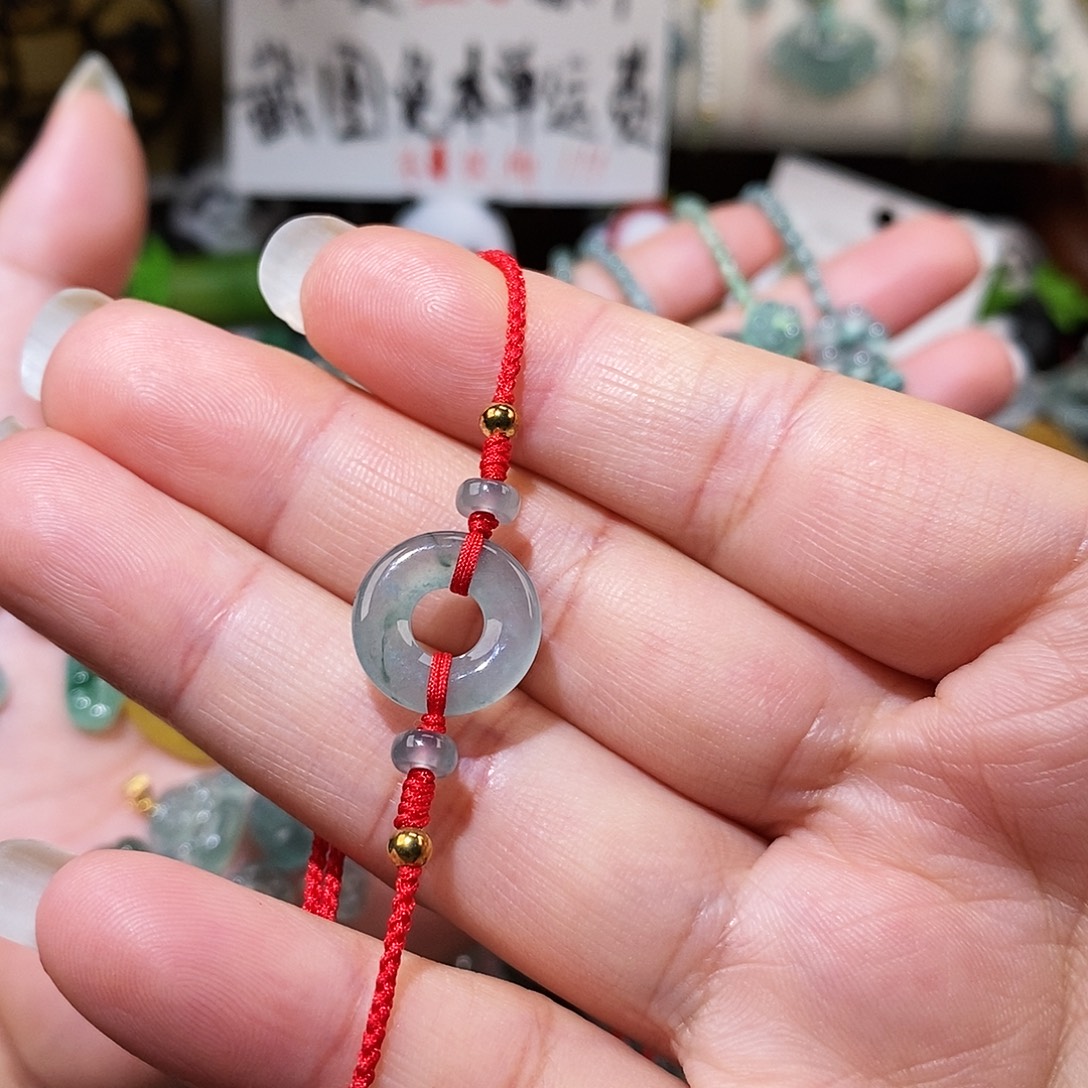 翡翠未镶嵌颈饰甜甜圈红绳15