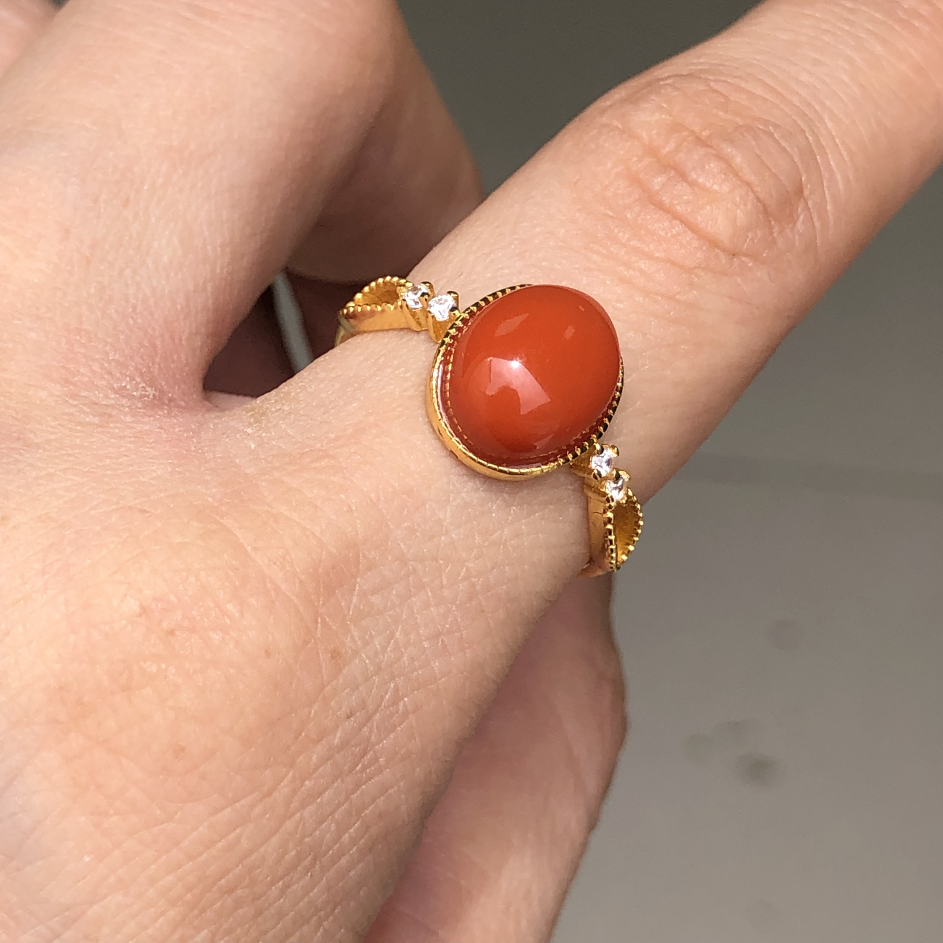 新店开业价南红玛瑙银镶活口女戒中国红