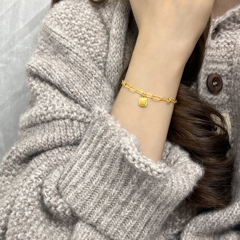 925银手链 复古小面包手链女方块几何手串拉丝工艺链小众送礼