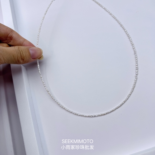 2号2mm罕见极小天然淡水真珍珠小米巴洛克项链锁骨链/超级小！