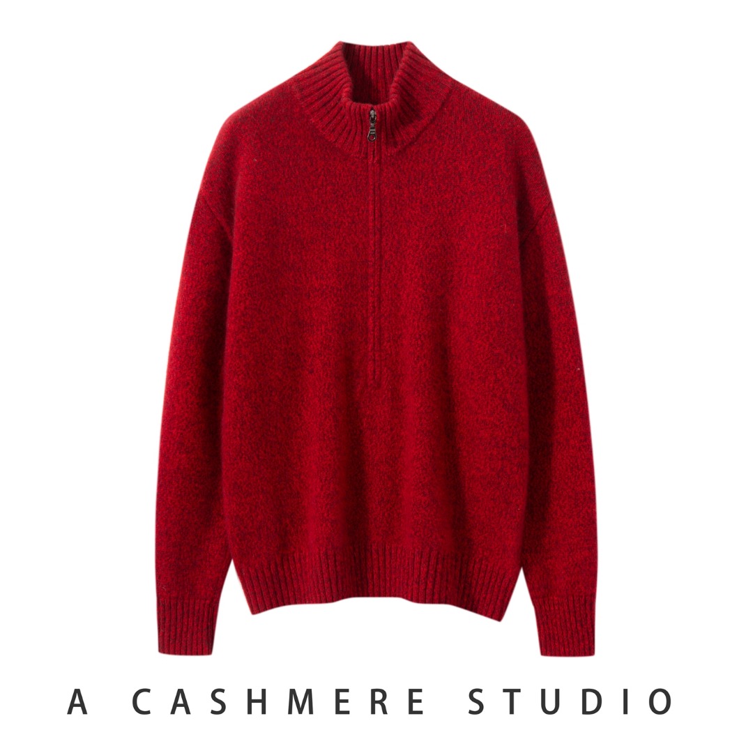 【100%纯山羊绒】LP同款三股花纱460克半拉链羊绒针织衫经典半高领