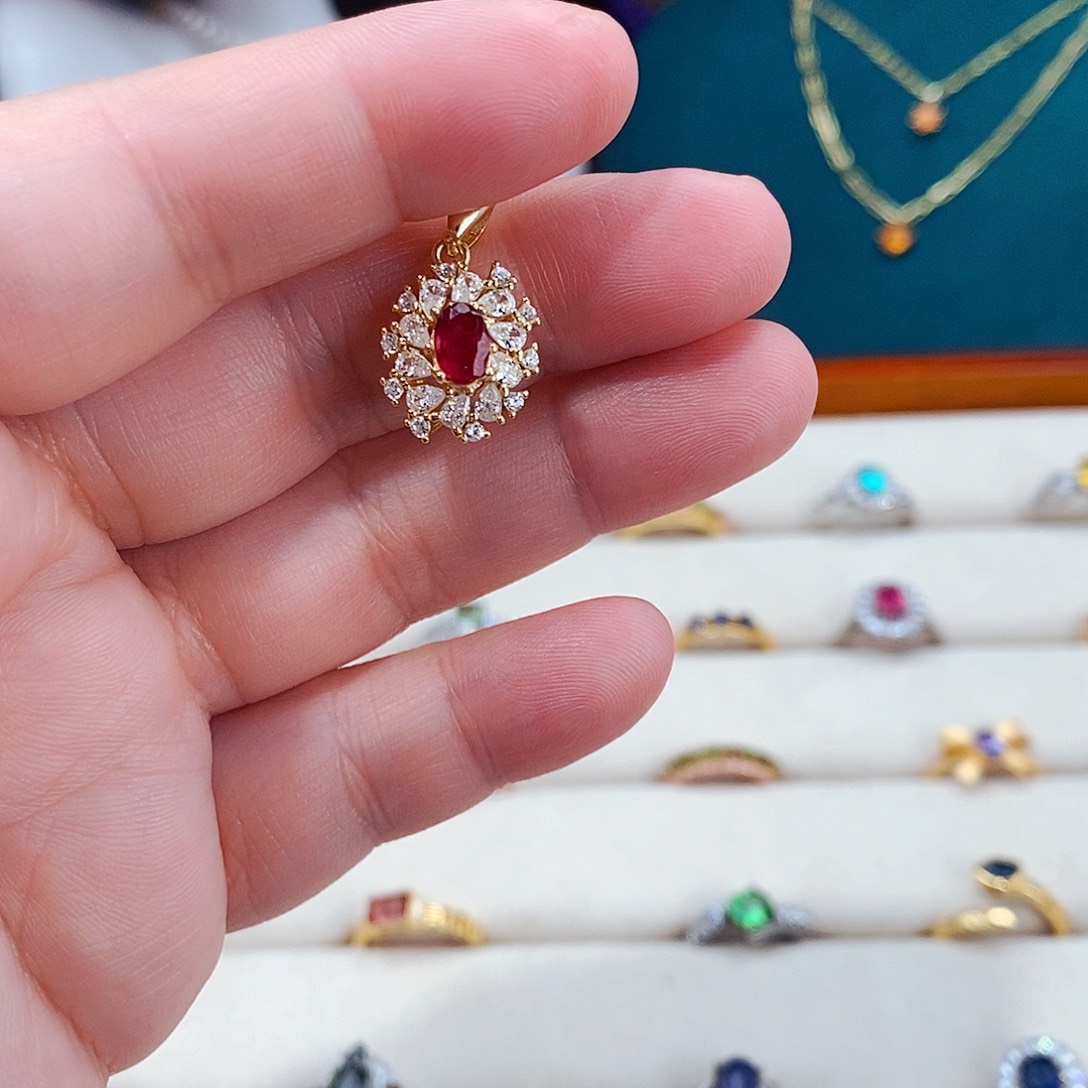 红宝石颈饰银S925镶嵌