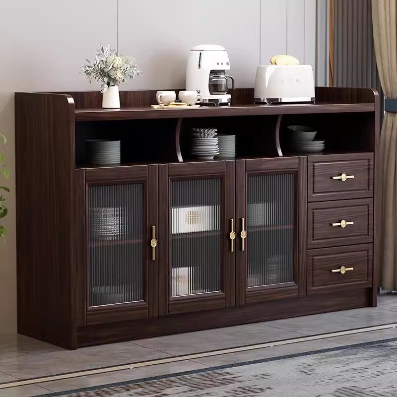 新中式实木餐边柜乌金木客厅靠墙储物柜家用简约茶水柜厨房置物柜