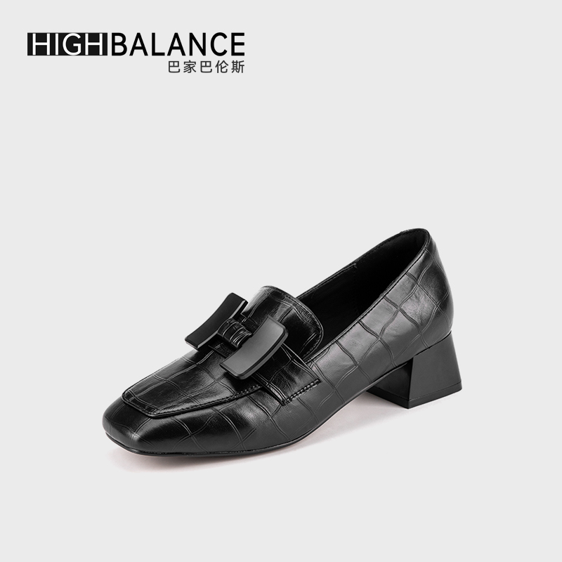 HIGHBALANCE春季6688267新款法式休闲风时尚低跟方头单鞋B