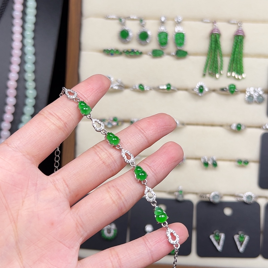 翡翠银S925镶嵌戒指天然