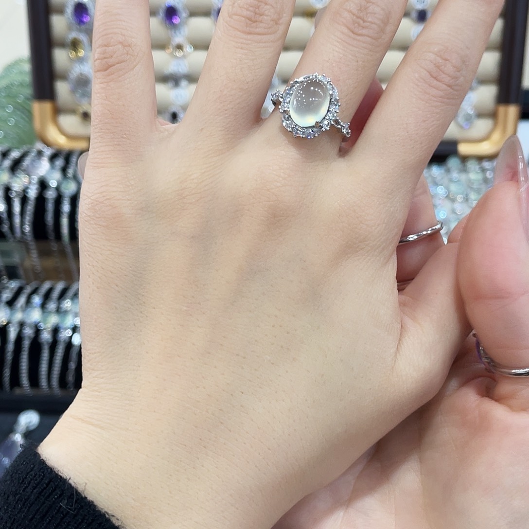 什***七蛇纹石玉银S925镶嵌戒指