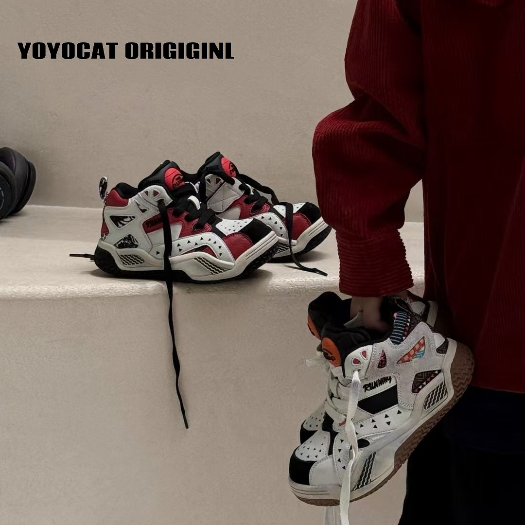 YOYOCAT中大童秋魔术贴减震高帮篮球鞋儿童擦色做旧百搭运动鞋