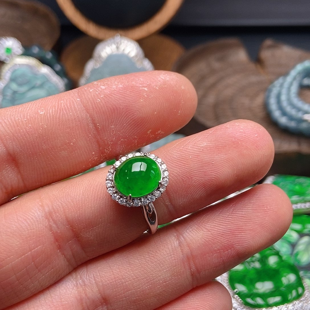 翡翠吊坠(不含链)银S925镶嵌497戒指