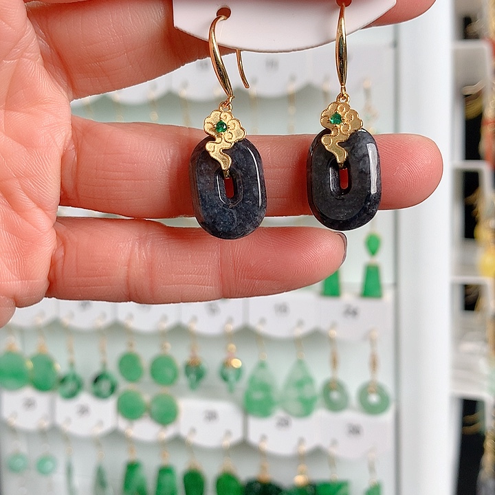 翡翠耳饰银S925镶嵌翡翠