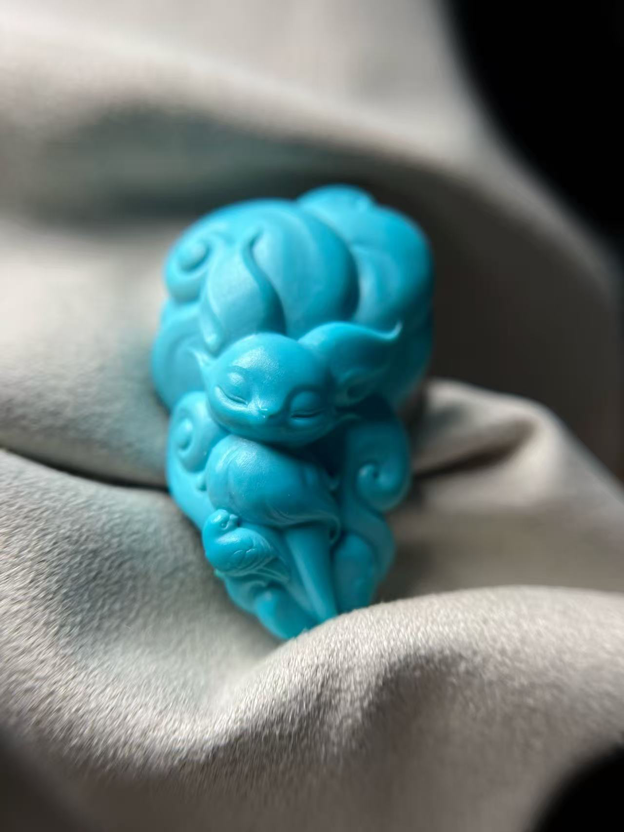 苏工李老师云盖蓝狐狸天然原矿绿松石