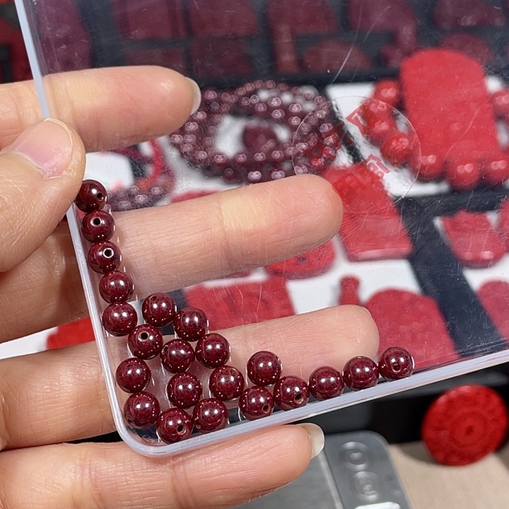 天然辰砂高压原石6mm22颗珠子