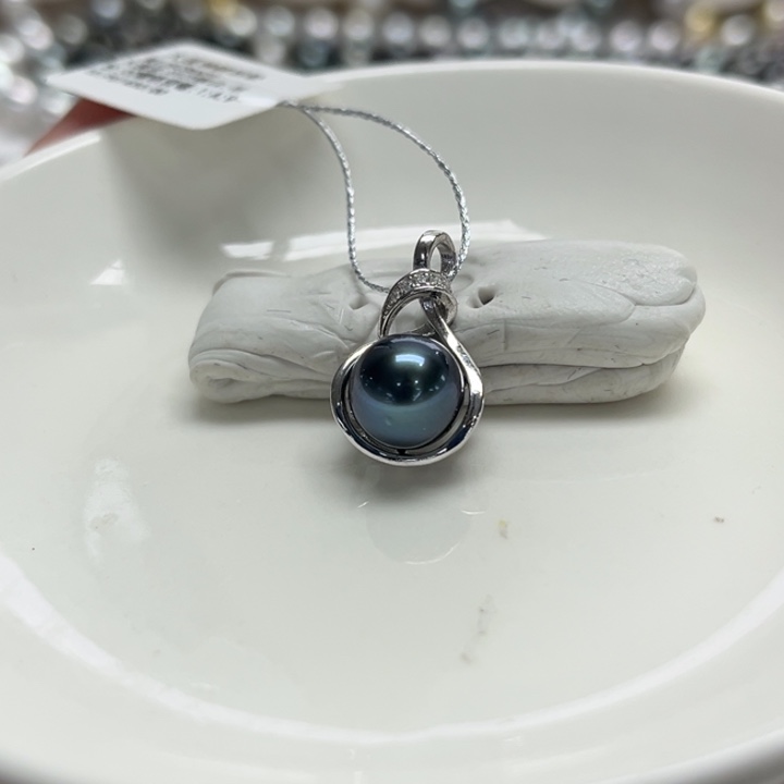 银S925镶嵌吊坠(不含链)海水珍珠孔雀蓝9-10m 81号