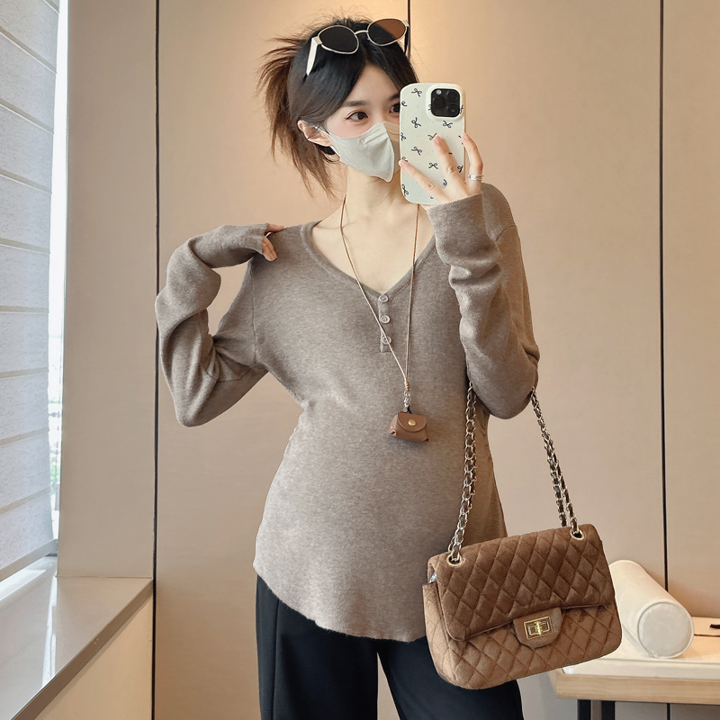 【优质款】孕妇装外穿百搭纯色韩版长袖T恤秋冬新款可开扣哺乳上衣