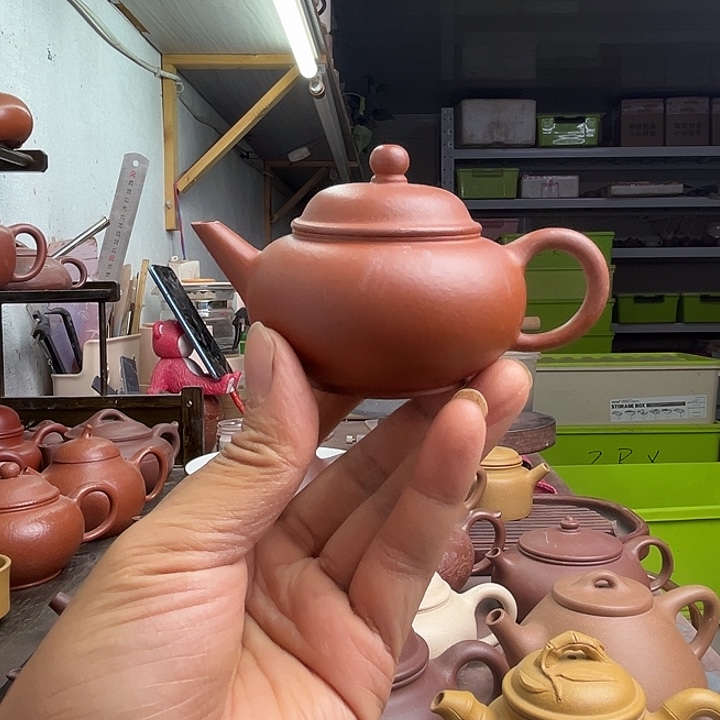 紫砂茶壶宜兴原矿生砂朱泥水平紫砂壶90cc汉瓦壶