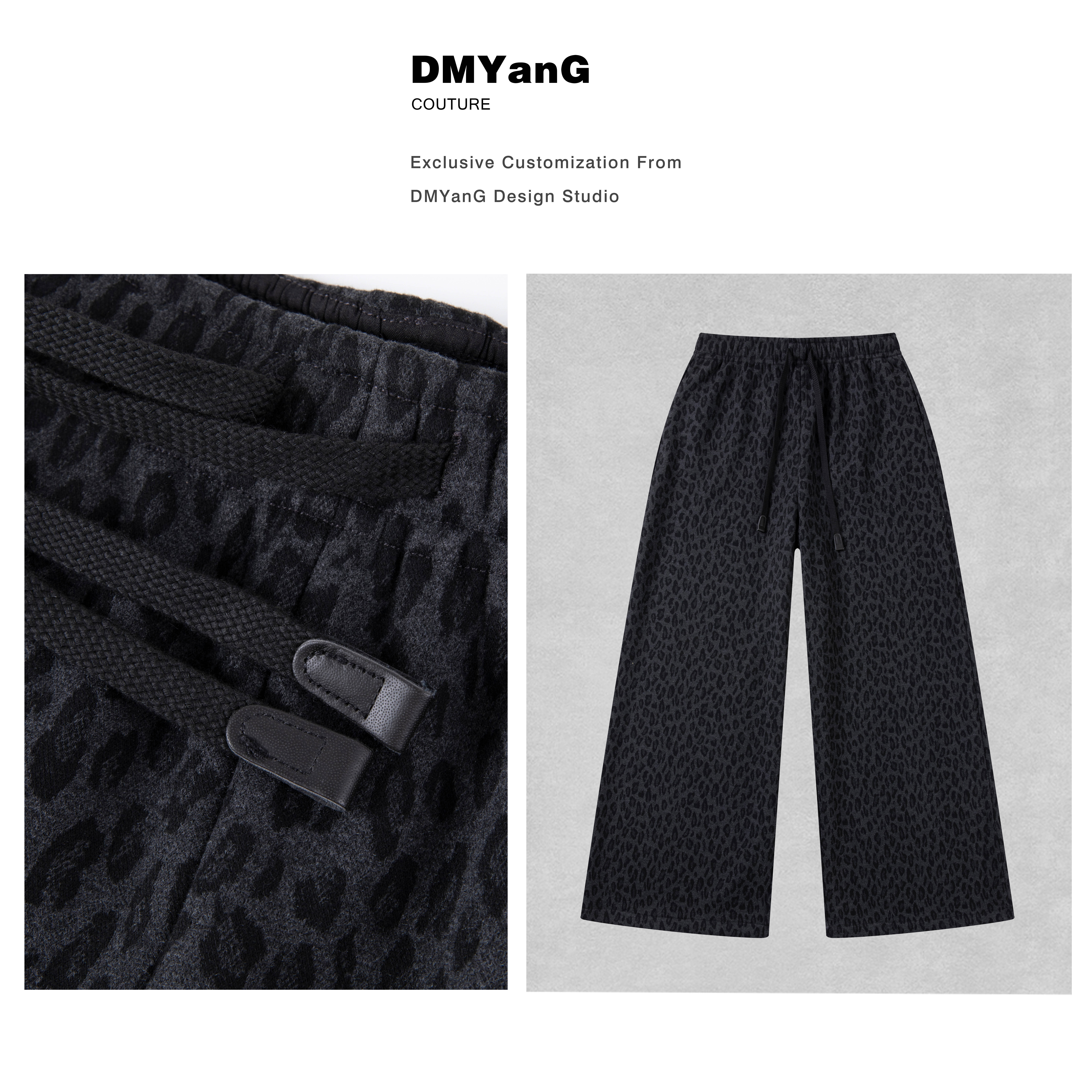 DMYanG/“时髦精”薄绒松紧抽绳豹纹弯刀休闲裤DMY1678