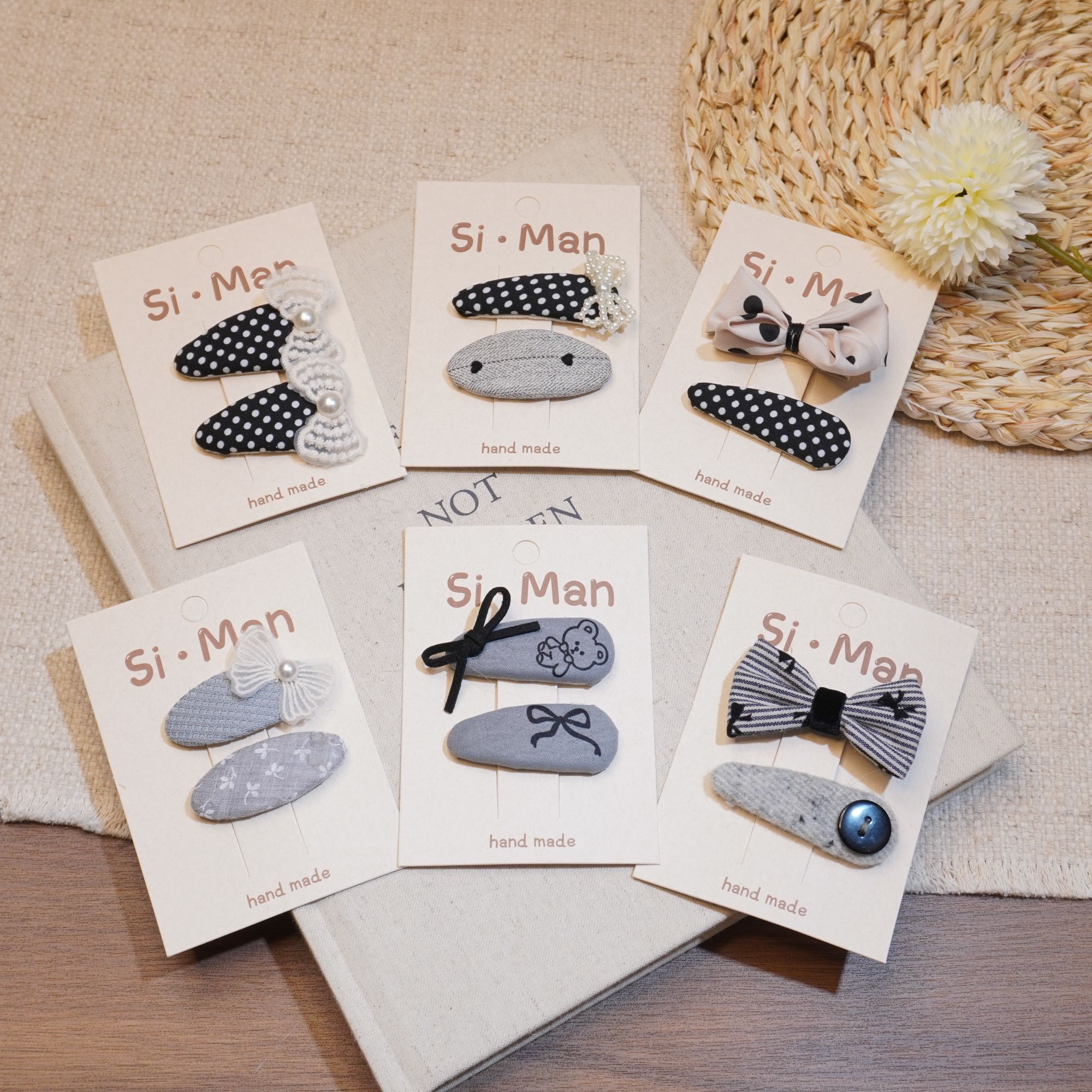 深色系小香风韩版森系蝴蝶结儿童手工发夹发饰